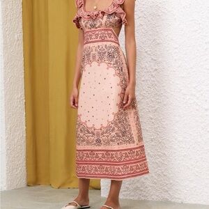 Zimmermann Matchmaker Paisley Midi Dress in Pink and Cream